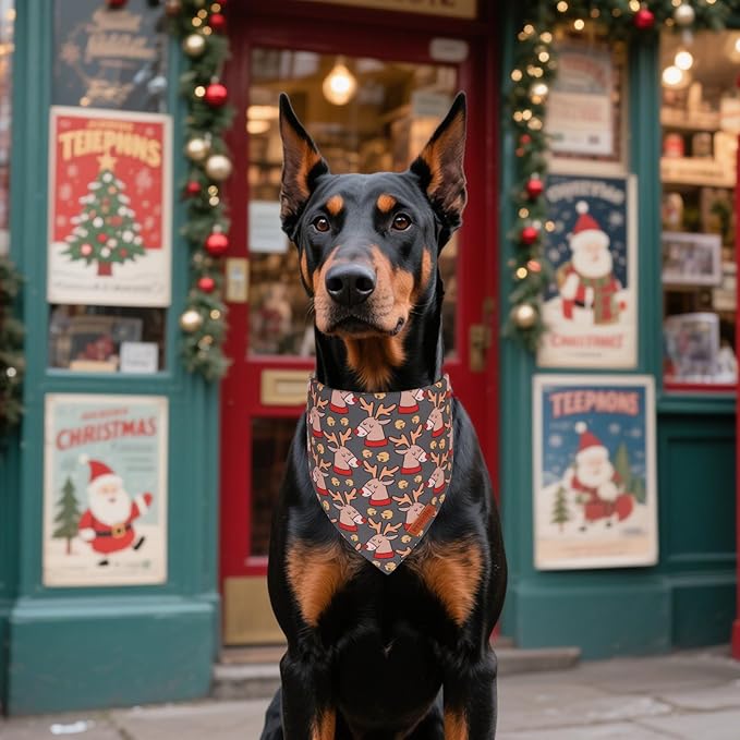 PTDECOR Christmas Dog Bandana, Santa Gift Box and Deer Design Reversible - Image 3