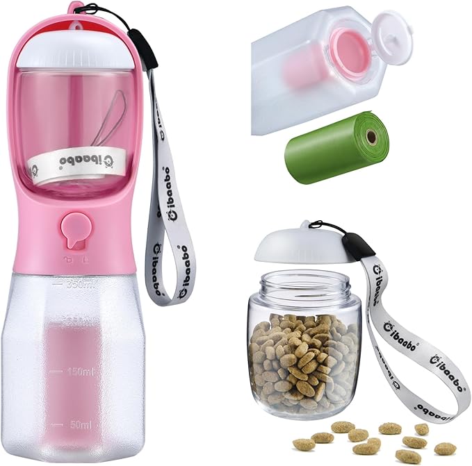 Cibaabo Dog Water Bottle with Food Container & Poop Bag Holder, Travel Water by Cibaabo