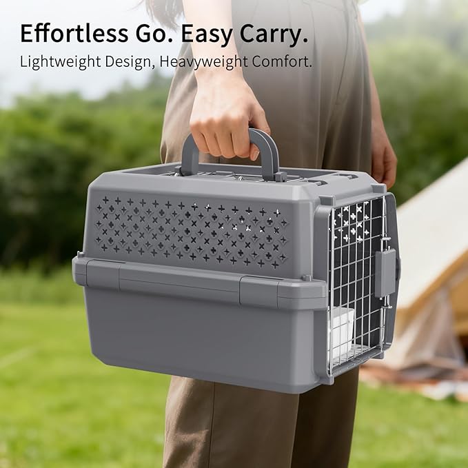 RIZZARI Grey Small Hard Sided Pet Carrier, Portable Ventilated Travel Crate - Image 4