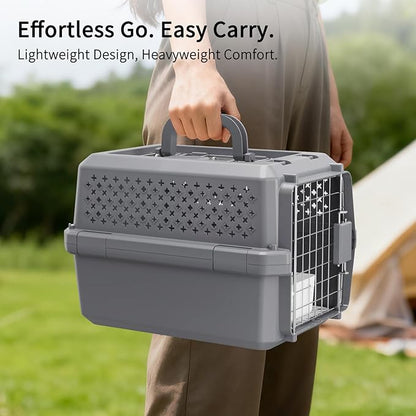 RIZZARI Grey Small Hard Sided Pet Carrier, Portable Ventilated Travel Crate - Image 4