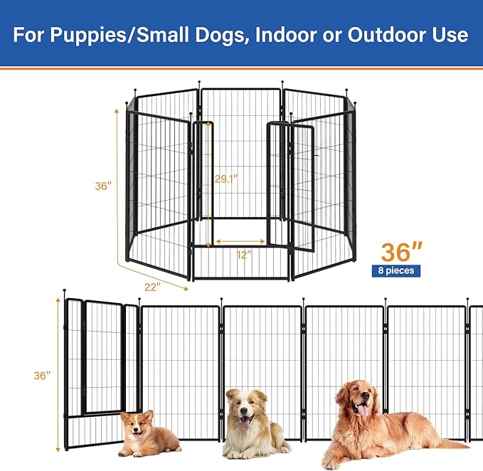 Dog Playpen 36 inch 8 Panels for Indoor & Outdoor Use – Heavy-Duty Metal Pet - Image 2