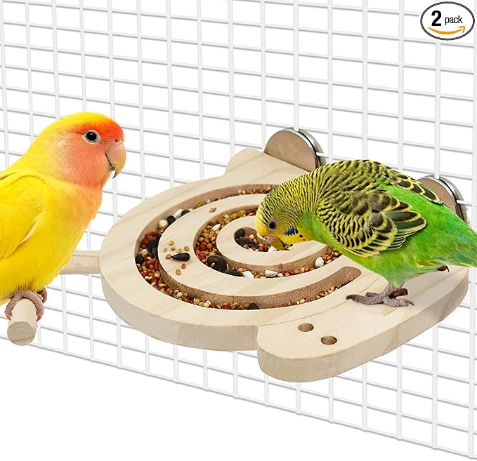 2Pcs Bird Foraging Toys with Perch, Kiln-Dried Wood Bird Enrichment by Jevnd