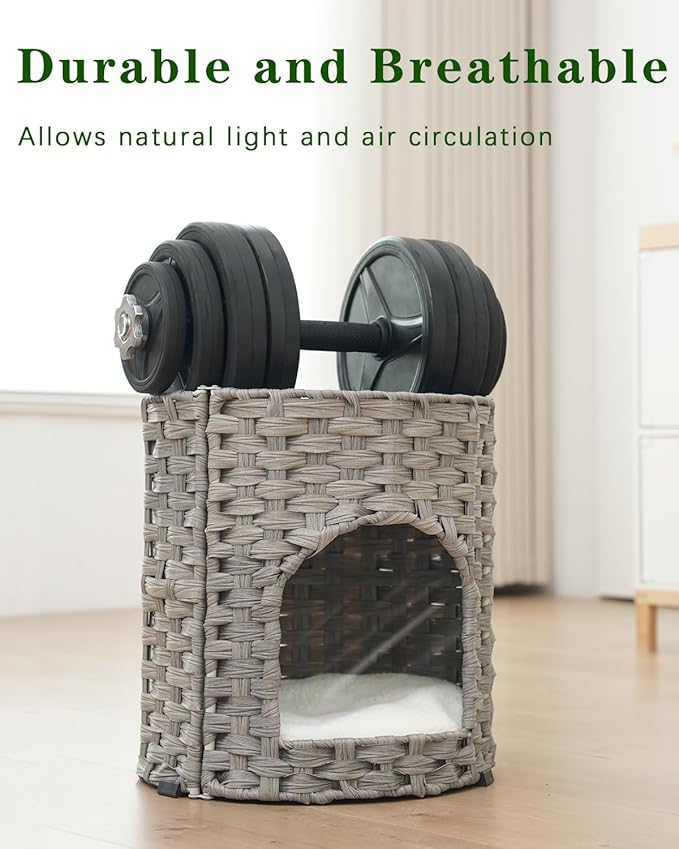 SETVSON Cat House for Indoor Cat, Small Cat Houses Handwoven PE Rattan Kitten - Image 3