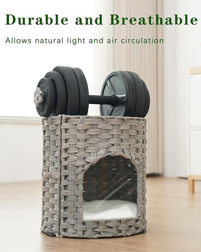 SETVSON Cat House for Indoor Cat, Small Cat Houses Handwoven PE Rattan Kitten - Image 3