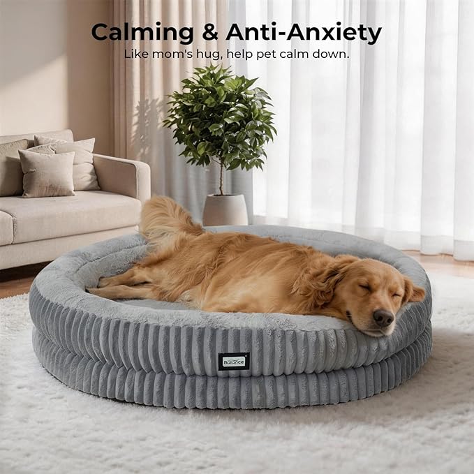 BALANCE Donut Dog Bed, 43 Inches Round Dog Bed Extra Large Size Dogs Washable - Image 3