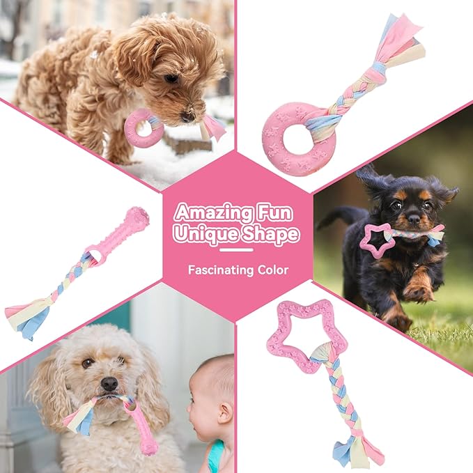 Petcare 6 Pack Puppy Chew Toys for Teething Cute Pink Puppy Toys Small Dog Toys - Image 5