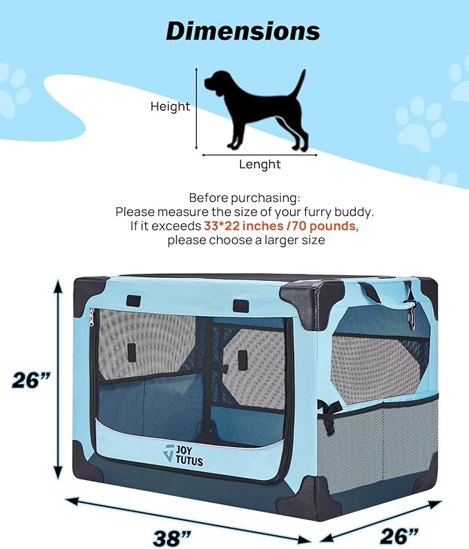 JOYTUTUS 38 Inch Collapsible Dog Crate, Steel Frame 8-Bar Foldable Soft Kennel - Image 2