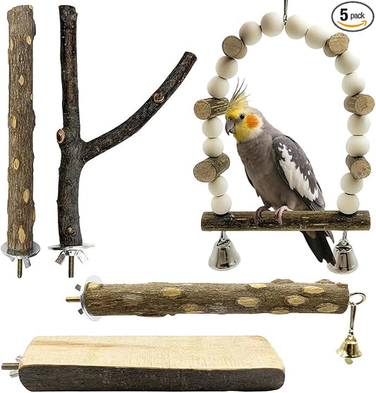 5Pcs Natural Wooden Bird Perch Set – Parrot Perch Toys, Bird Cage Perches by Unknown