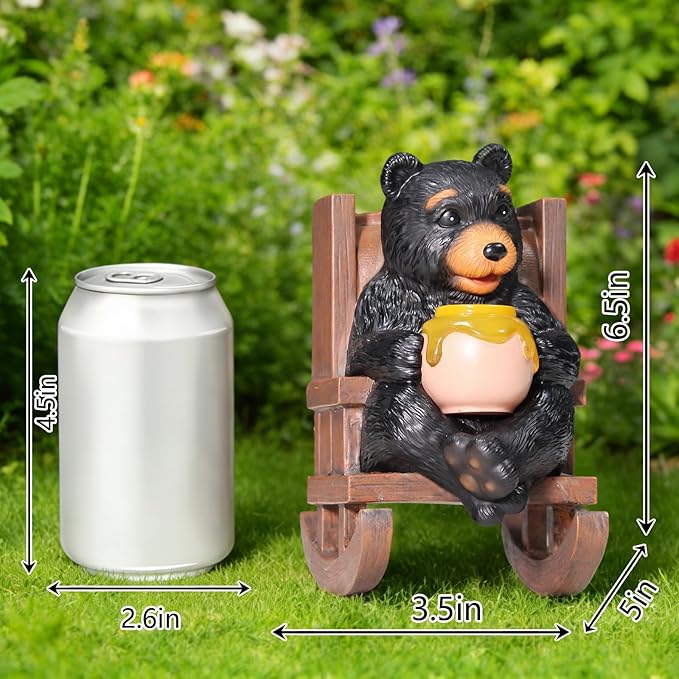 Sheaifun Solar Garden Statues Black Bear Decor Resin Bear Statues Outdoor - Image 6
