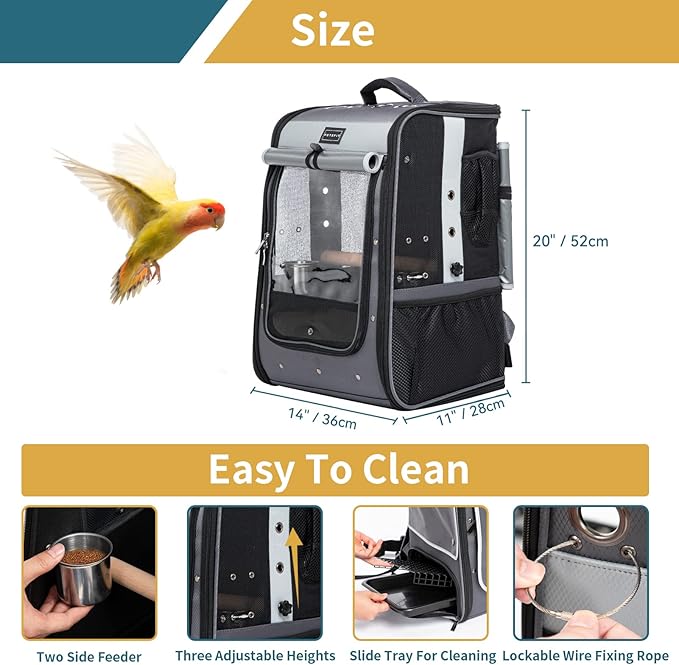 Petsfit Bird Carrier with Shade Cover, Adjustable Height Standing Perch and - Image 4