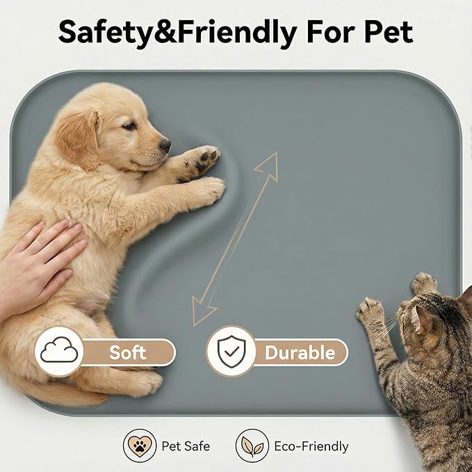 BLESWIN Waterproof Silicone Pet Feeding Mat Grey - Image 6