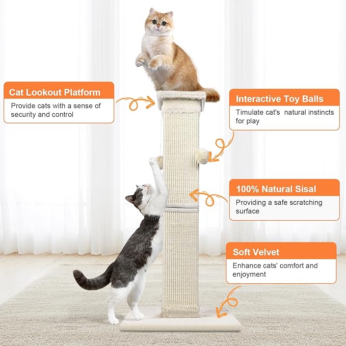 SOCATER Cat Scratching Post 33 Inch Nature Sisal Cat Scratch Post - Image 4