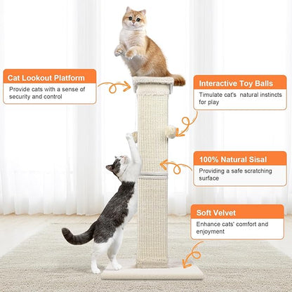 SOCATER Cat Scratching Post 33 Inch Nature Sisal Cat Scratch Post - Image 4
