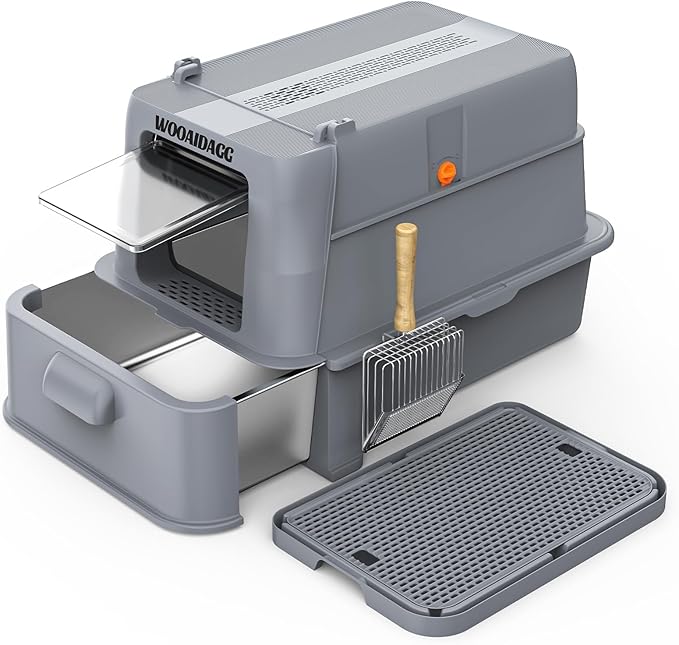 Wooaidagg Enclosed Stainless Steel Cat Litter Box by WOOAIDAGG