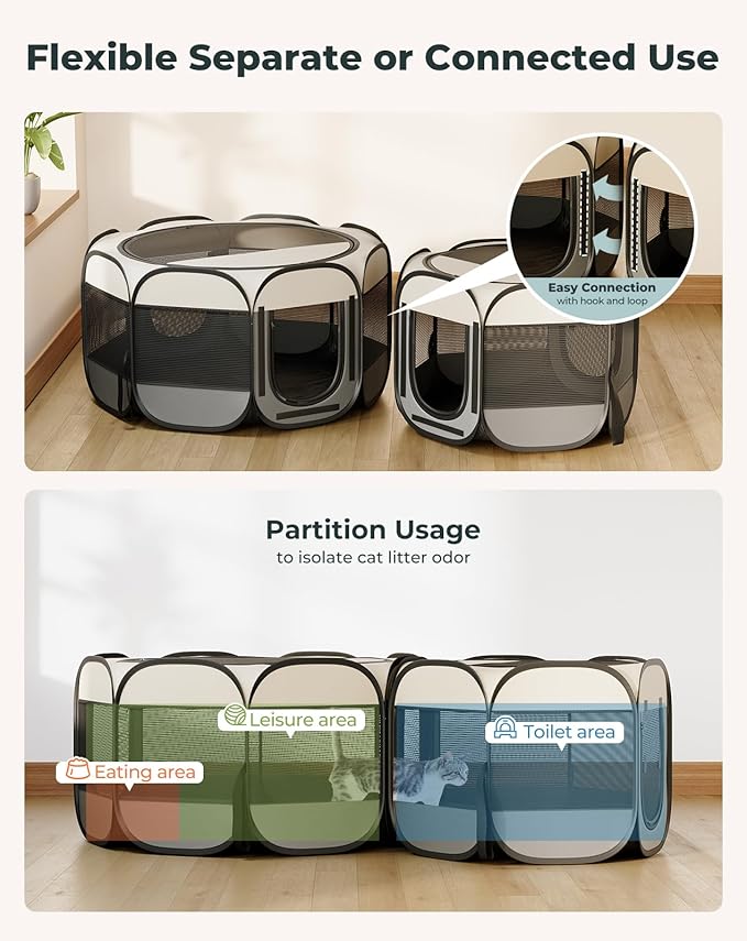 Cat Playpen, 2-Room Foldable Dog Playpen - Image 3