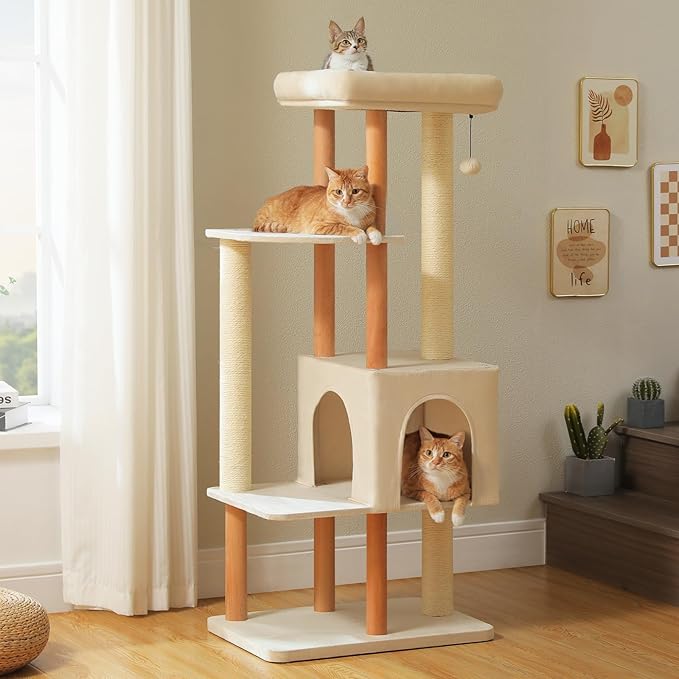 PAWZ Road Large Cat Tree, 53 Inches Modern Wooden Cat Tower by PAWZRoad