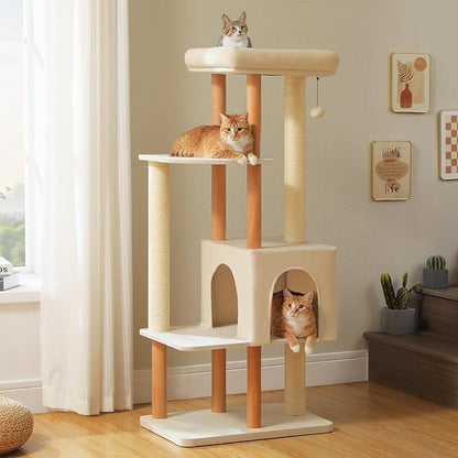 PAWZ Road Large Cat Tree, 53 Inches Modern Wooden Cat Tower by PAWZRoad