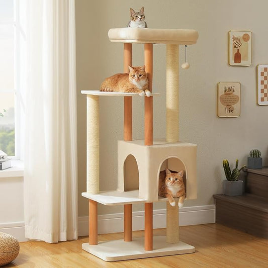 PAWZ Road Large Cat Tree, 53 Inches Modern Wooden Cat Tower by PAWZRoad