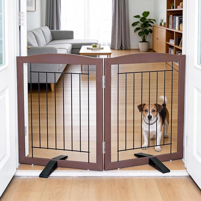 ZJSF Freestanding Dog Fence Indoor, Foldable Dog Gate by ZJSF