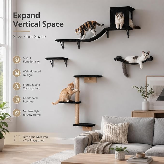 Wall Mounted Cat Furniture Set of 4 – 4 in 1 Cat Wall Shelves - Image 2