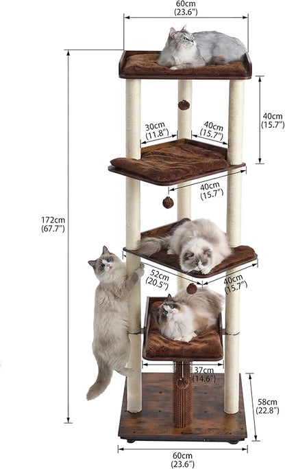 FourFurPets Heavy Duty Cat Tree, 67.7" Cat Tree - Image 4