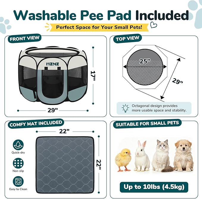 Dog Cat Playpen with Pee Pad, Portable Puppy Pet Crate Indoor - Image 2