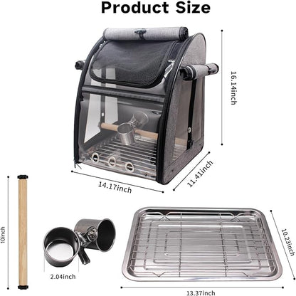 Bird Carrier Bag with Perch, Bird Travel Carrier Backpack with Stainless Steel - Image 6