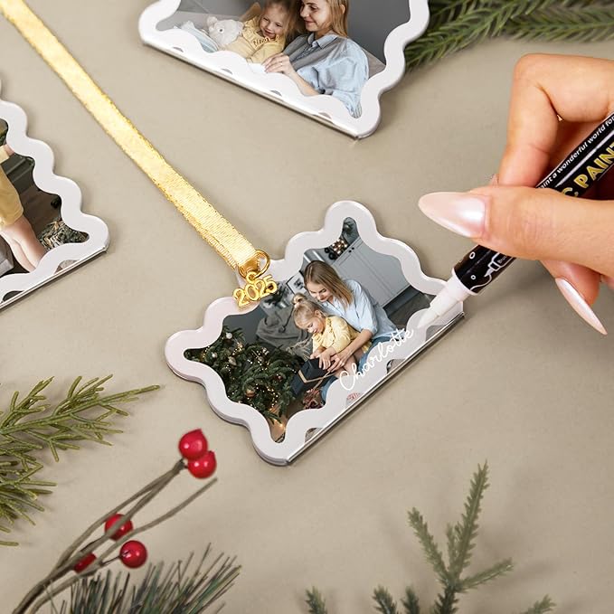 UNIQOOO 6Pcs Silver Wave Christmas Acrylic Picture Frame Ornaments, 3 Sizes - Image 6