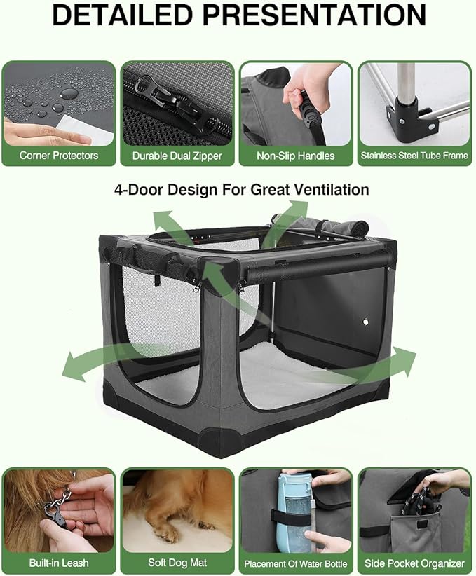 Veraste 24" L x 17" W x 17" H Collapsible Travel Dog Crate, Portable Soft Dog - Image 6
