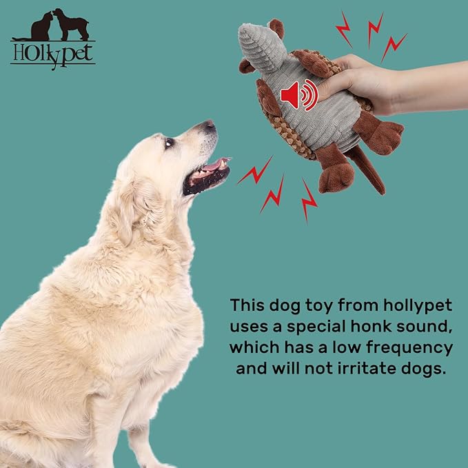Hollypet Plush Dog Squeaky Toy Stuffed Armadillo Animal Pet Puppy Chew Toys - Image 5