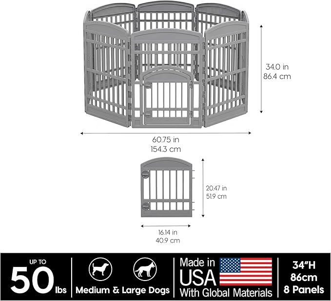 IRIS USA 34" Dog Playpen Tall Dog Playpen Indoor – 8-Panel Puppy Playpen - Image 3