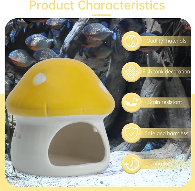 Cute Aquarium Mushroom House Betta Fish Tank Accessory Decor Mini Ceramic Fish - Image 3