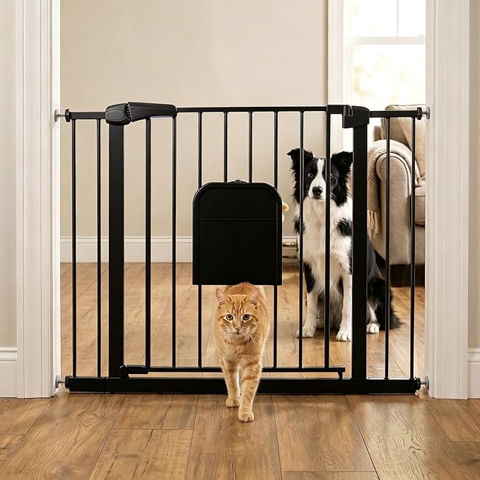 Metal Pet Gate with Cat Door, Adjustable Dog Gate by FuzzyNest