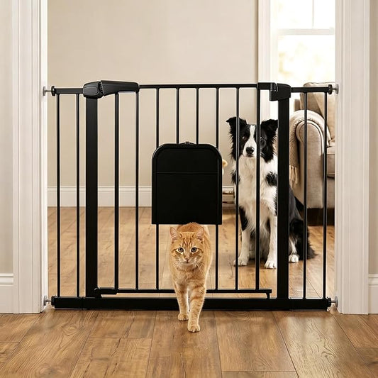 Metal Pet Gate with Cat Door, Adjustable Dog Gate by FuzzyNest