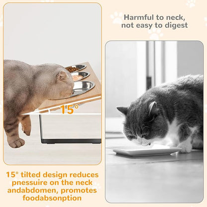 Elevated Cat Bowls with 3 Stainless Steel, 15° Tilted Raised Cat Bowl Set - Image 2