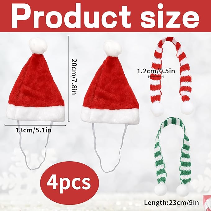 4-Piece Dog Christmas Hat, Dog Santa Hat, Festive Pet Accessories, Holiday - Image 2