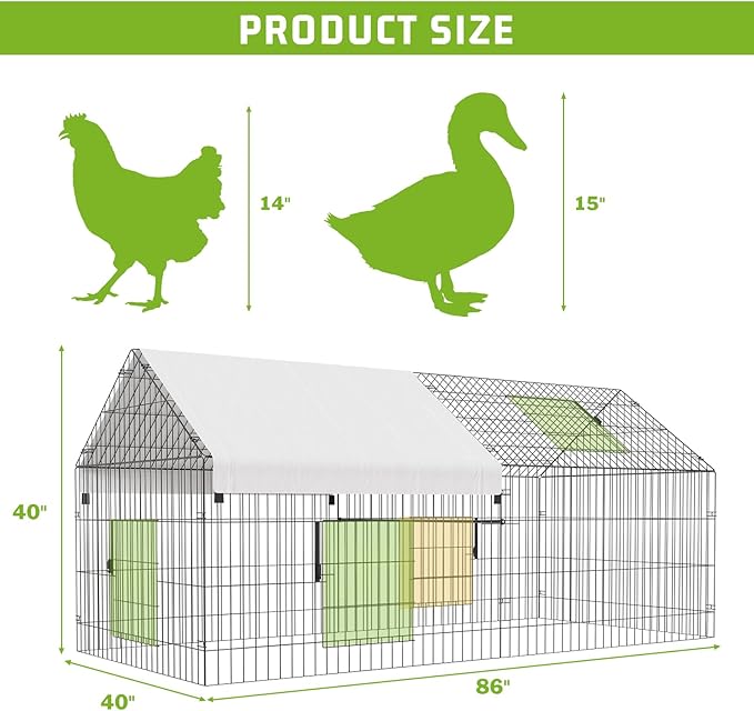 NUGRIART Metal Chicken Coop 86"×40"×40" Chicken Run - Image 4