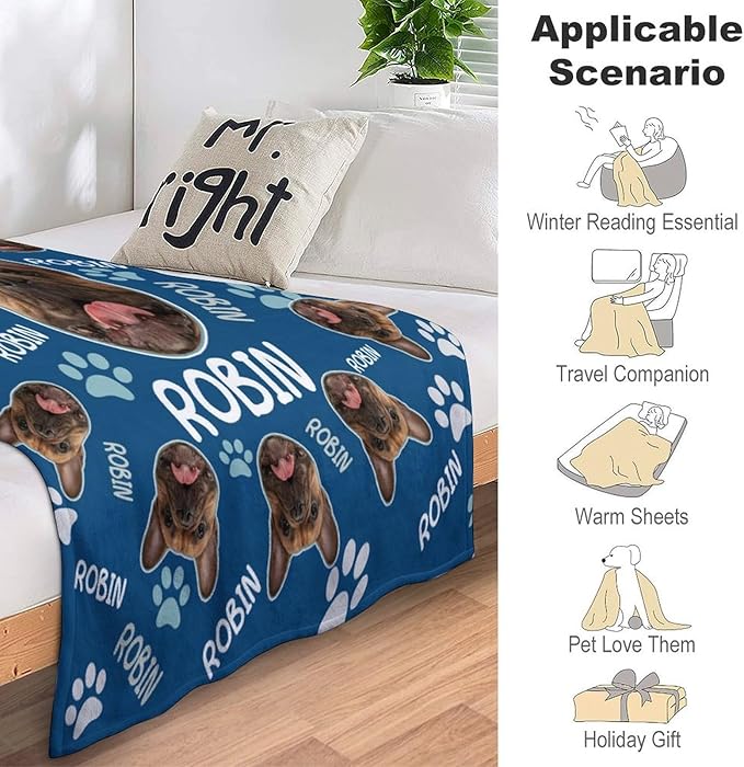 Custom Paw Prints Pet Name Blanket Personalized Dog Memory Blankets - Image 3