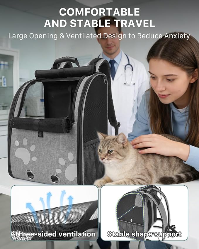 Cat Backpack Carrier with Comfort Handle, Ventilated Cat Backpack with - Image 6