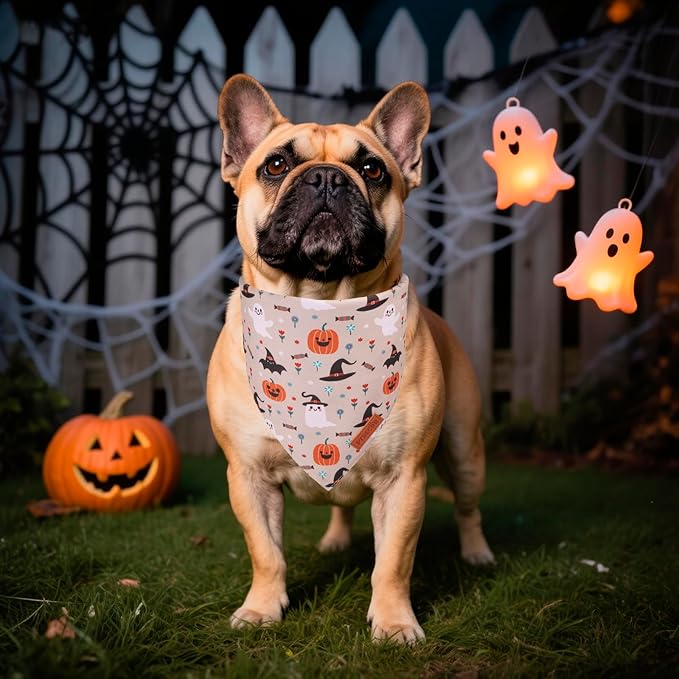 PTDECOR Halloween Dog Bandana, Ghost Pumpkin Design Reversible Holiday Pet Scarf - Image 2
