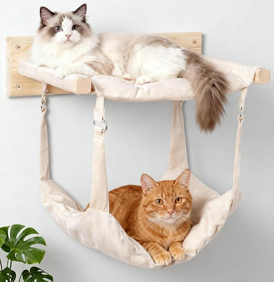 JSPYFITS Wooden Cat Wall Hammock, 18.9 x 12.6 Inch Double Layer Cat Furniture by JSPYFITS