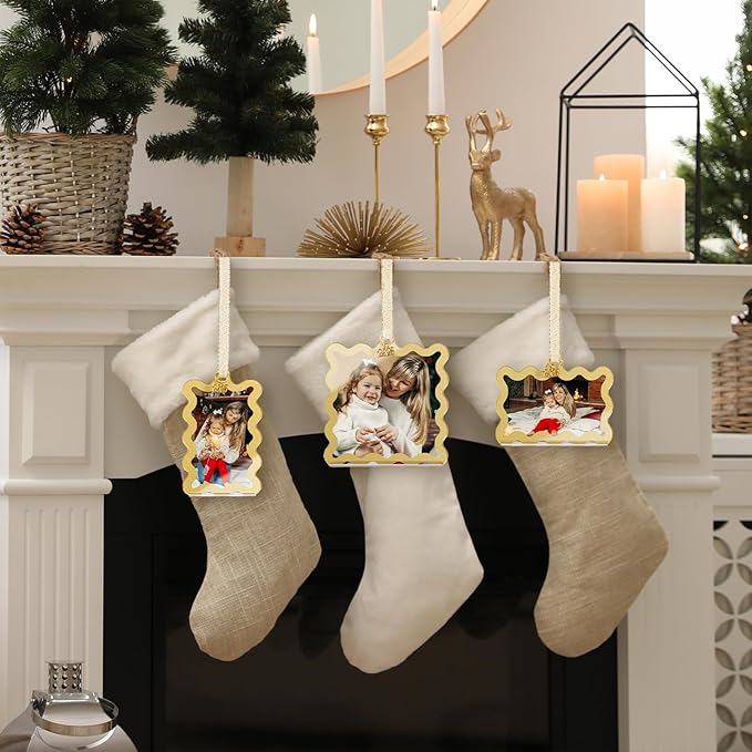 UNIQOOO 6Pcs Gold Wave Christmas Acrylic Picture Frame Ornaments, 3 Sizes - Image 5