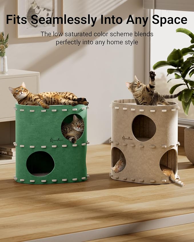 DownyPaws Cat House for Indoor Cats, 2-Storey Foldable Cat Bed Cave, Felt Cats - Image 6
