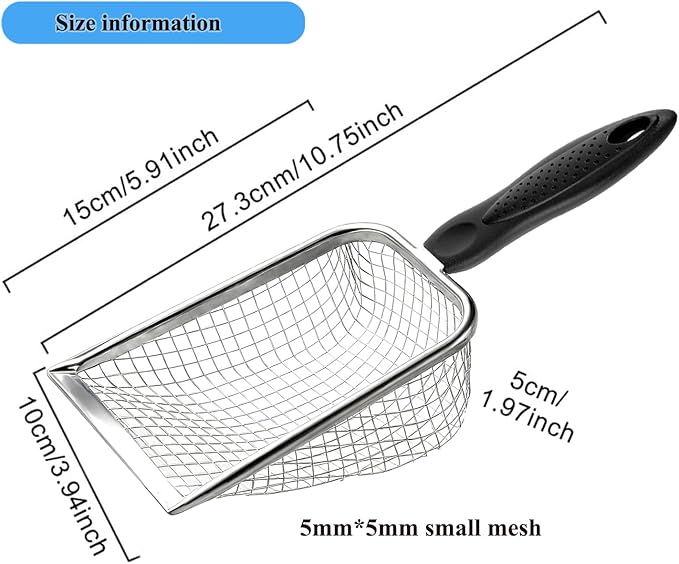 Cat Litter Scoop, Stainless Steel Cats Sturdy Mesh Scooper Kitty Metal Scooper - Image 3