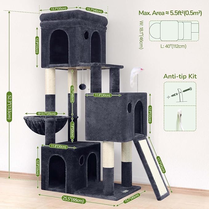Globlazer 52in Cat Tower for Multiple Indoor Cats, Heavy Duty Multi-Level Cat - Image 6
