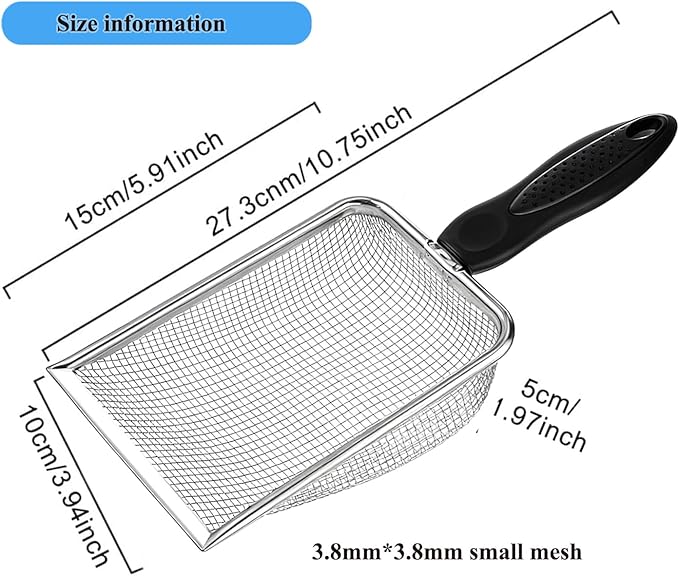 Cat Litter Scoop, Stainless Steel Cats Sturdy Mesh Scooper Kitty Metal Scooper - Image 3