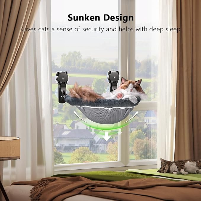 JUNSPOW Cat Window Perch Cordless, Foldable & Stable Cat Beds- Breathable Cat - Image 2