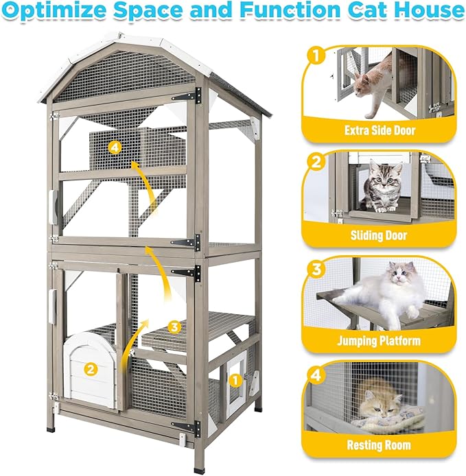 Gowoodhut 71'' Large Cat House Outdoor Catio Enclosures Indoor Kitten Cages - Image 4