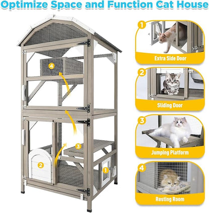 Gowoodhut 71'' Large Cat House Outdoor Catio Enclosures Indoor Kitten Cages - Image 4