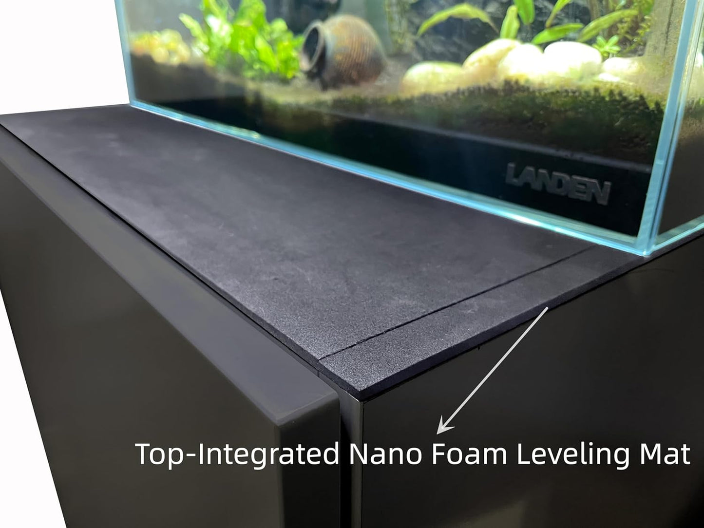 LANDEN Aquarium Wooden Stand and Cabinet for up to 16 Gal Tank, Fish Reptile Sea Salt WaterTank Stand, Nano Foam Leveling Mat Included, W23.6xD11.8xH31.5 in, Wooden Matte Black Painted(Stand Only)
